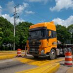 Heavy,Cargo,Truck,Waiting,To,Enter,The,Highway,Weighing,Platform.