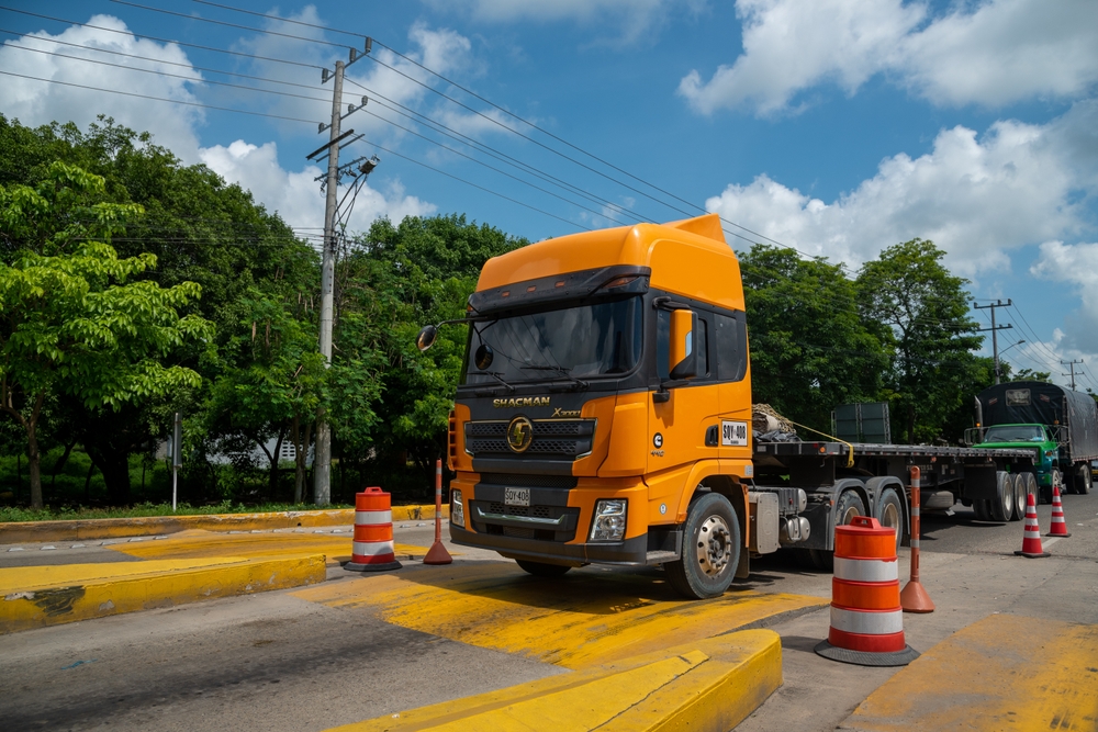 Heavy,Cargo,Truck,Waiting,To,Enter,The,Highway,Weighing,Platform.