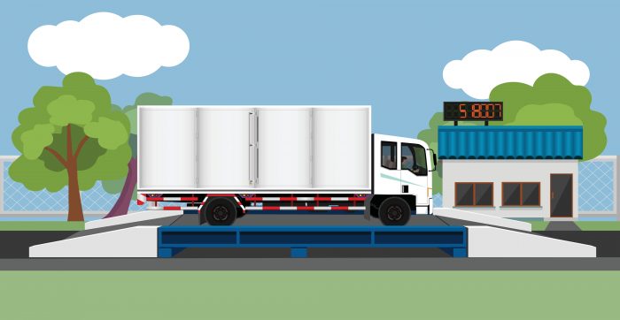 Large,Trucks,Carrying,Cargo,Open,Side.,On,The,Weighing,Scale.